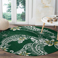 Polynesian Hawaiian Plumeria Tribal Pattern Round Carpet Green Version