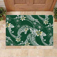 Polynesian Hawaiian Plumeria Tribal Pattern Rubber Doormat Green Version