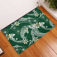 Polynesian Hawaiian Plumeria Tribal Pattern Rubber Doormat Green Version
