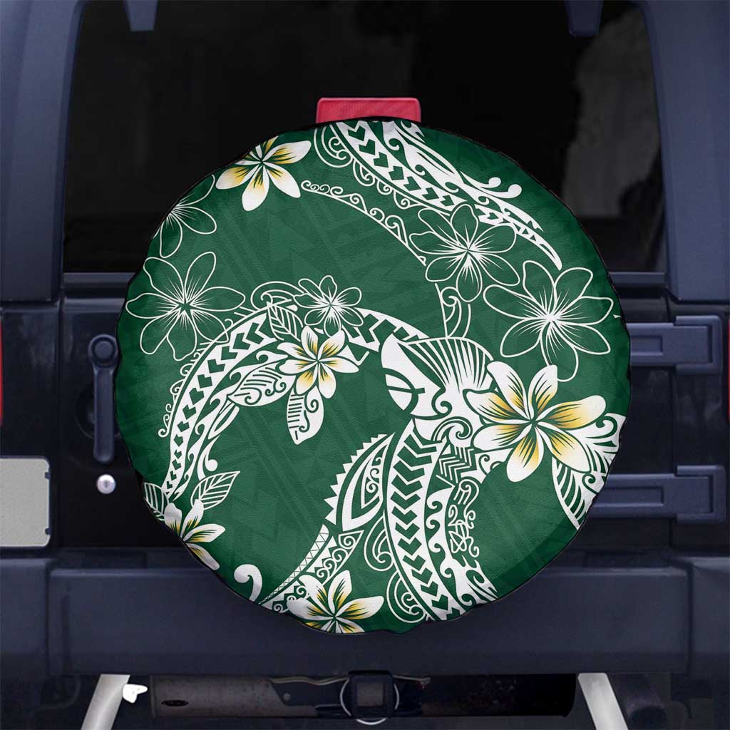 Polynesian Hawaiian Plumeria Tribal Pattern Spare Tire Cover Green Version