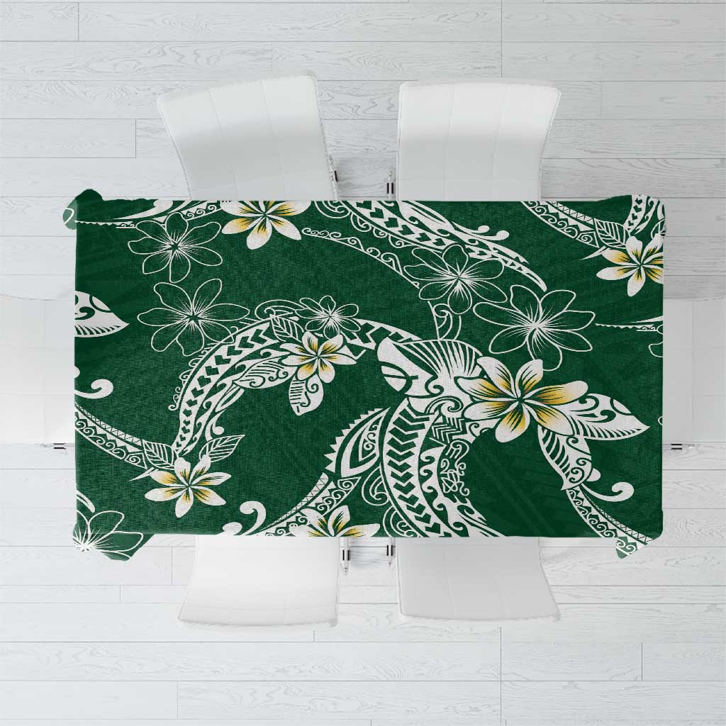 Polynesian Hawaiian Plumeria Tribal Pattern Tablecloth Green Version