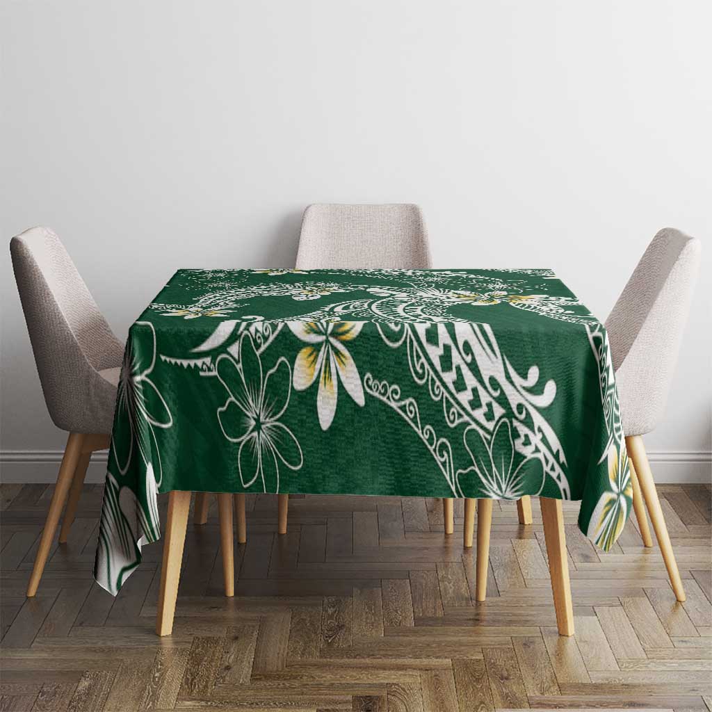 Polynesian Hawaiian Plumeria Tribal Pattern Tablecloth Green Version