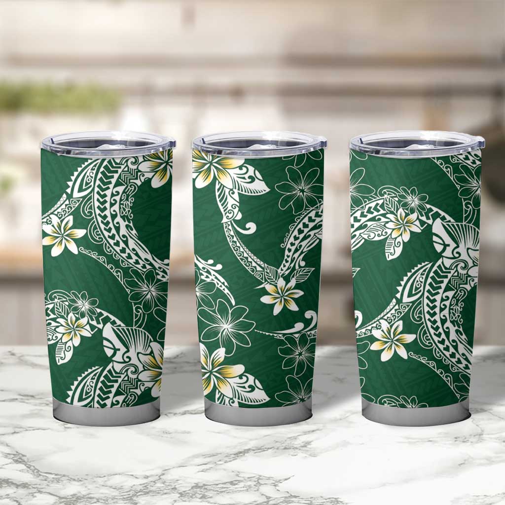 Polynesian Hawaiian Plumeria Tribal Pattern Tumbler Cup Green Version