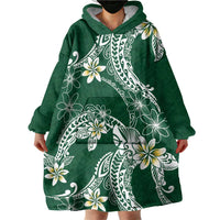 Polynesian Hawaiian Plumeria Tribal Pattern Wearable Blanket Hoodie Green Version