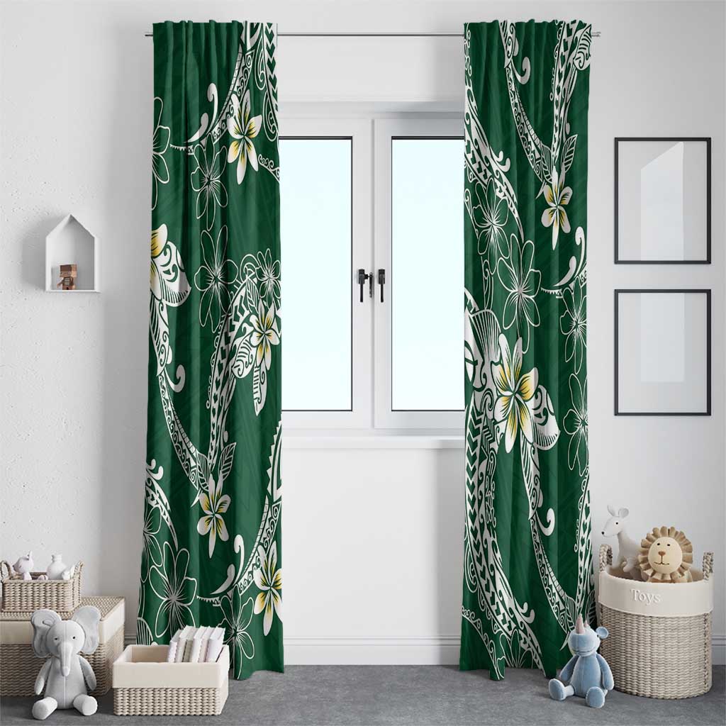 Polynesian Hawaiian Plumeria Tribal Pattern Window Curtain Green Version