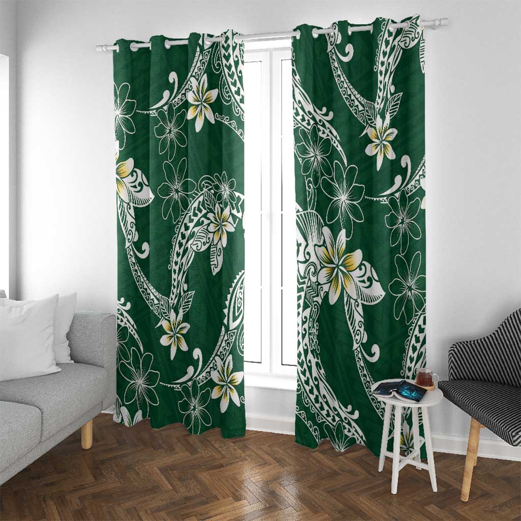 Polynesian Hawaiian Plumeria Tribal Pattern Window Curtain Green Version