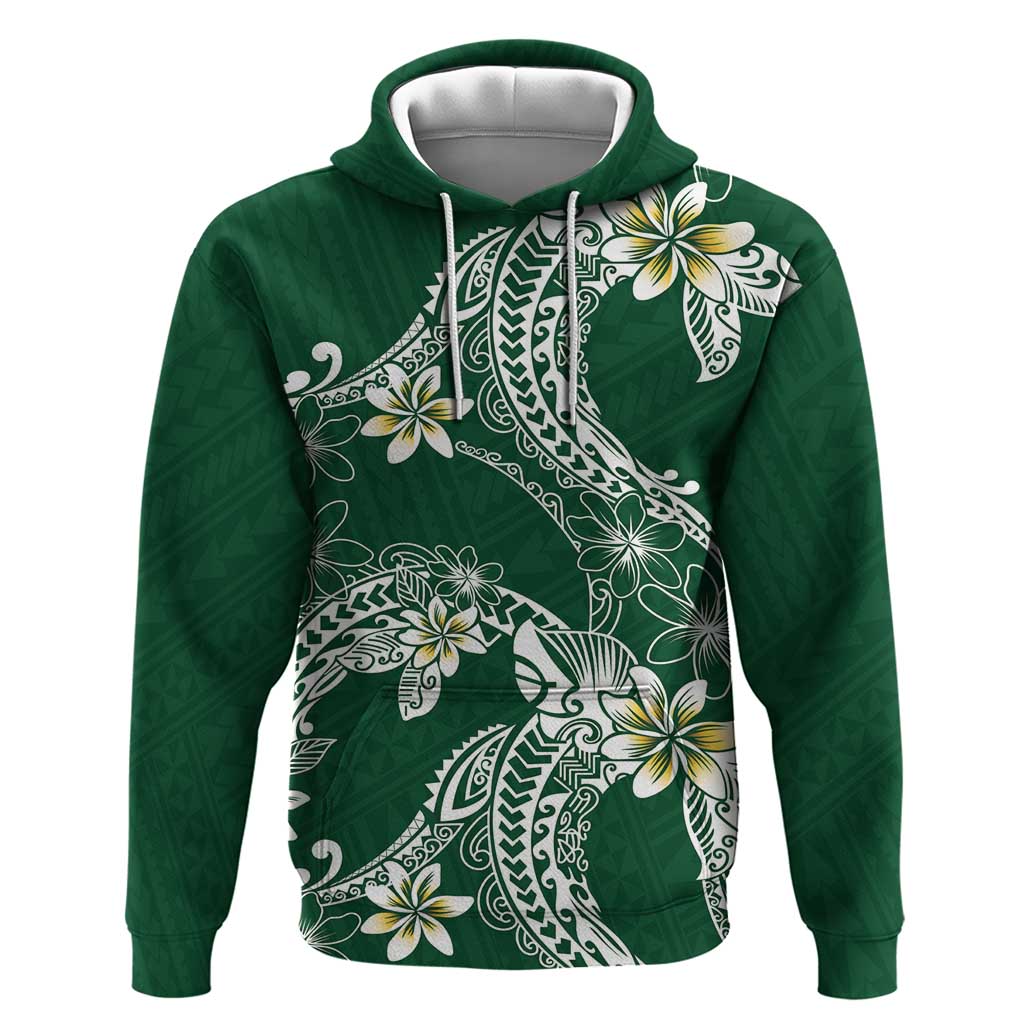Polynesian Hawaiian Plumeria Tribal Pattern Zip Hoodie Green Version