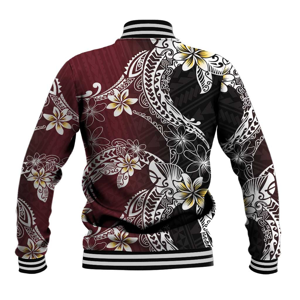 Polynesian Hawaiian Plumeria Tribal Pattern Baseball Jacket Special Wine Red Version