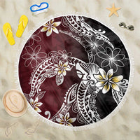 Polynesian Hawaiian Plumeria Tribal Pattern Beach Blanket Special Wine Red Version