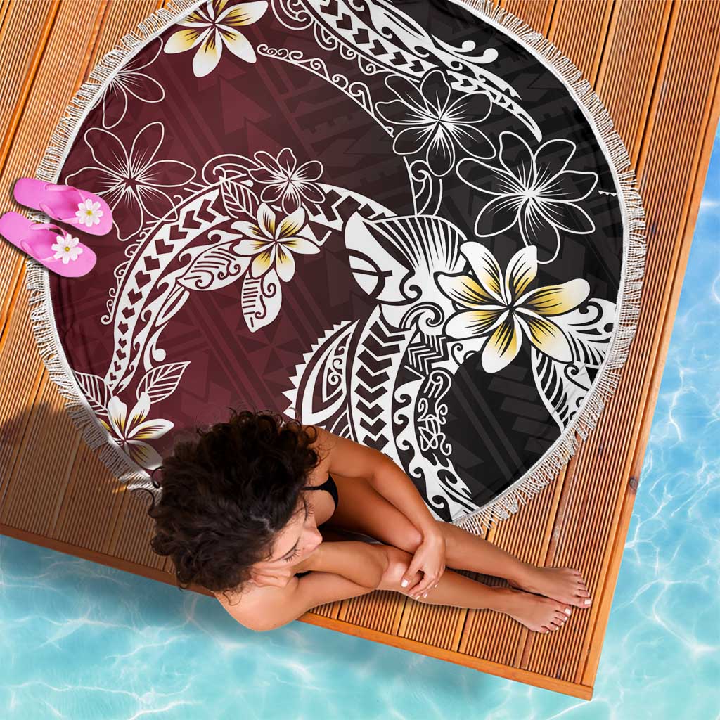 Polynesian Hawaiian Plumeria Tribal Pattern Beach Blanket Special Wine Red Version