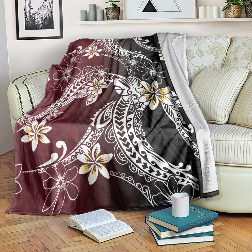 Polynesian Hawaiian Plumeria Tribal Pattern Blanket Special Wine Red Version