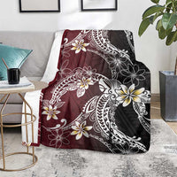 Polynesian Hawaiian Plumeria Tribal Pattern Blanket Special Wine Red Version