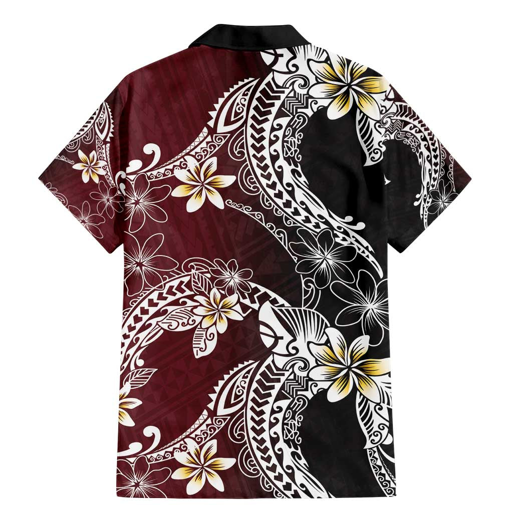 Polynesian Hawaiian Plumeria Tribal Pattern Family Matching Mermaid Dress and Hawaiian Shirt Special Wine Red Version