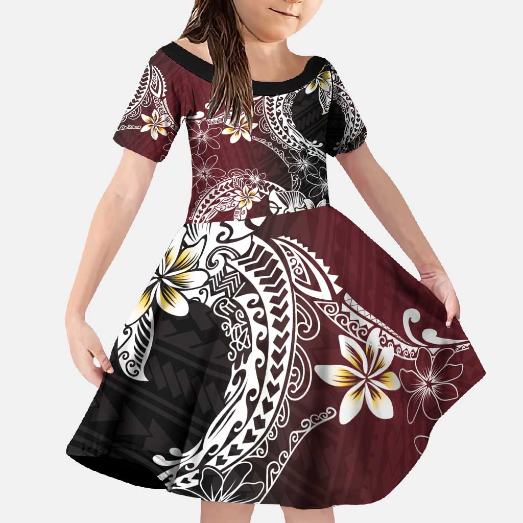 Polynesian Hawaiian Plumeria Tribal Pattern Family Matching Off Shoulder Maxi Dress and Hawaiian Shirt Special Wine Red Version