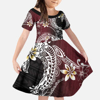 Polynesian Hawaiian Plumeria Tribal Pattern Family Matching Off Shoulder Maxi Dress and Hawaiian Shirt Special Wine Red Version