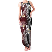 Polynesian Hawaiian Plumeria Tribal Pattern Family Matching Tank Maxi Dress and Hawaiian Shirt Special Wine Red Version