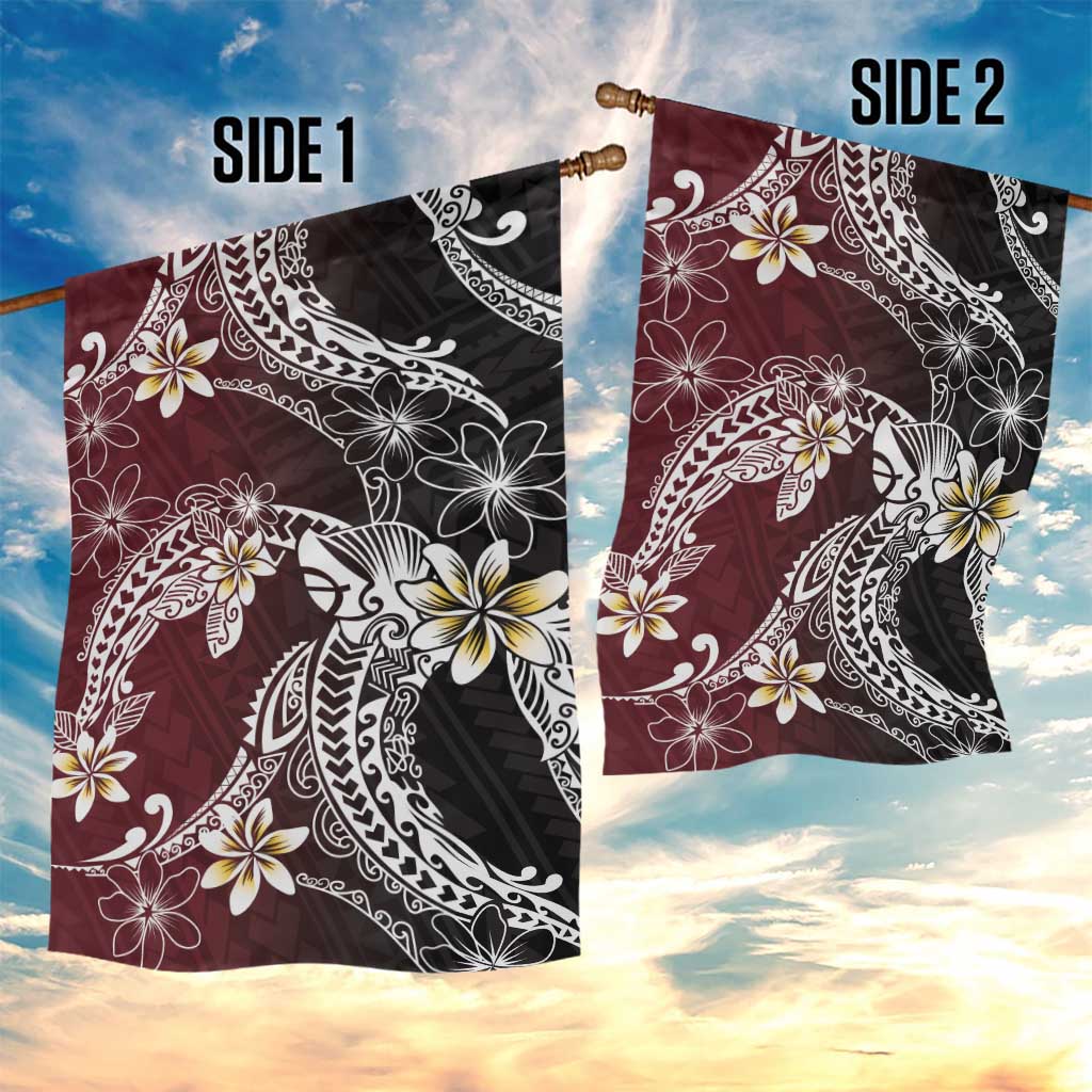 Polynesian Hawaiian Plumeria Tribal Pattern Garden Flag Special Wine Red Version