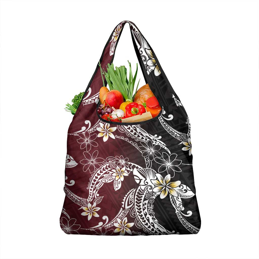 Polynesian Hawaiian Plumeria Tribal Pattern Grocery Bag Special Wine Red Version