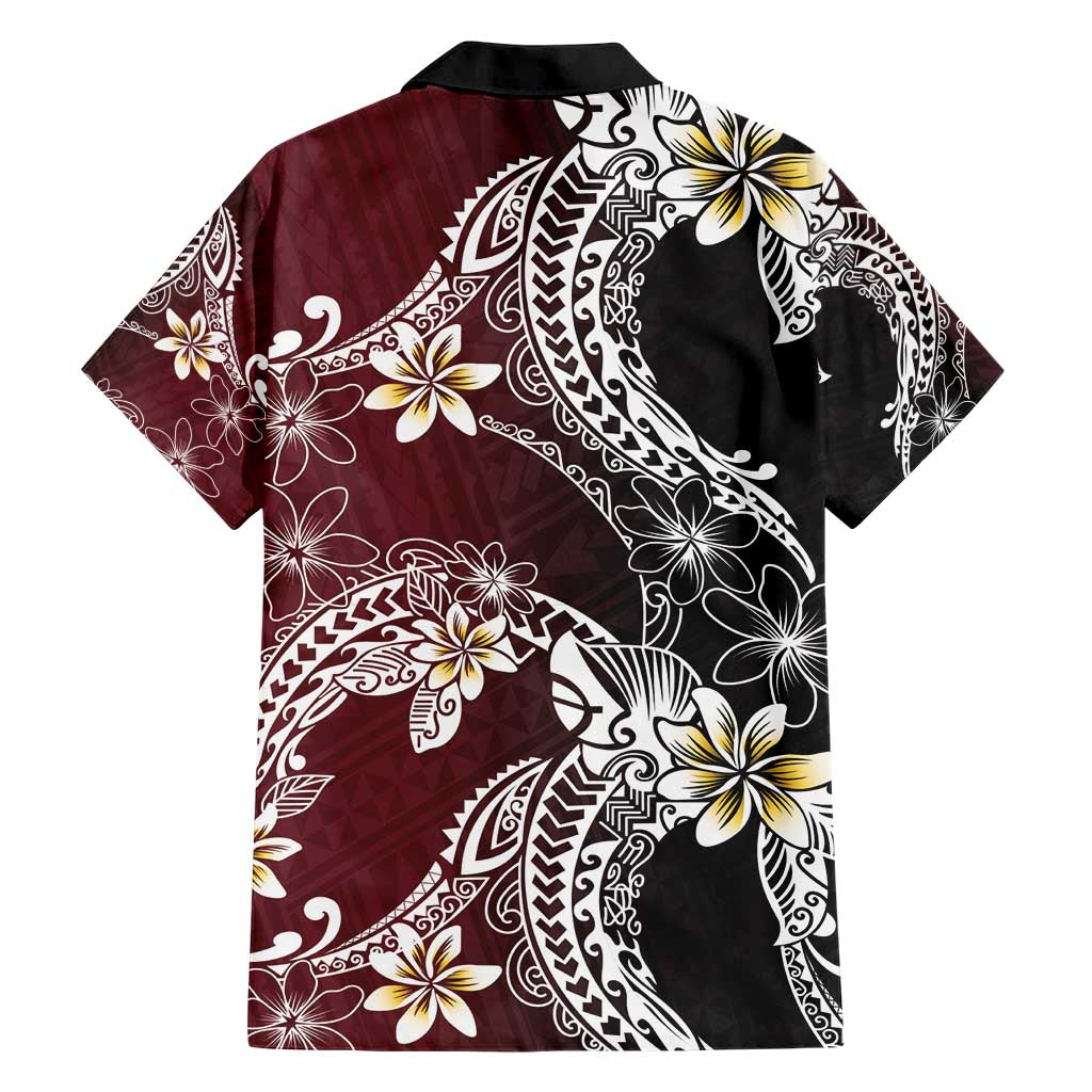 Polynesian Hawaiian Plumeria Tribal Pattern Hawaiian Shirt Special Wine Red Version