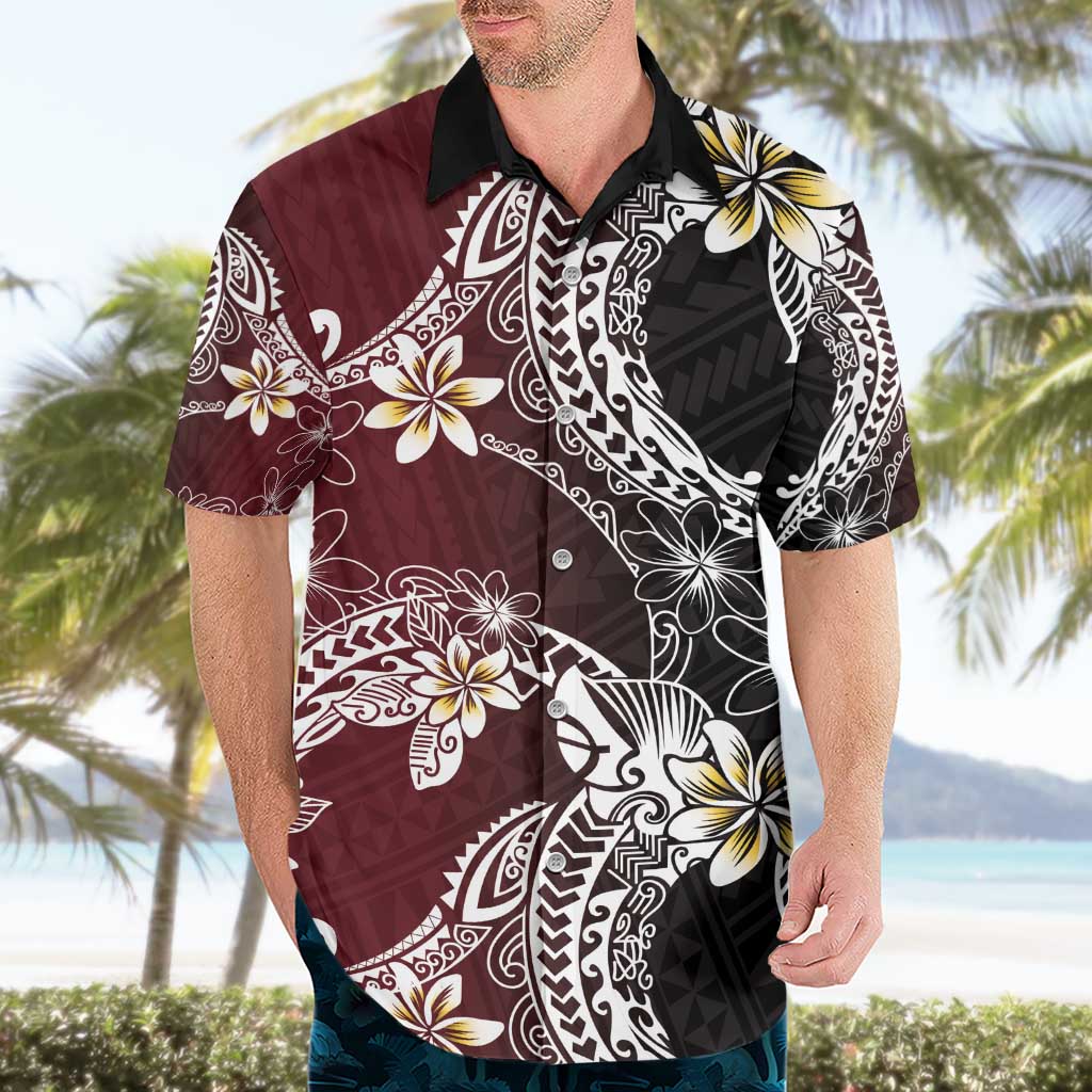 Polynesian Hawaiian Plumeria Tribal Pattern Hawaiian Shirt Special Wine Red Version