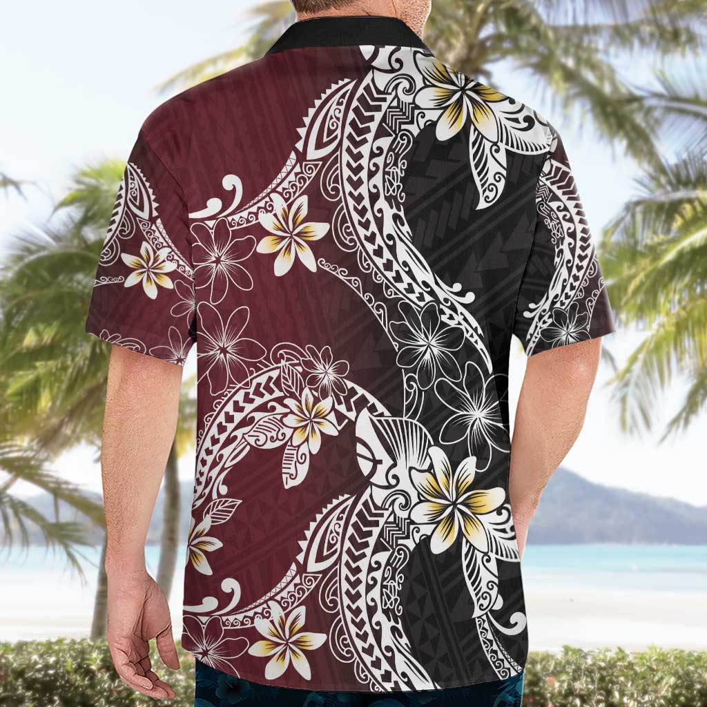 Polynesian Hawaiian Plumeria Tribal Pattern Hawaiian Shirt Special Wine Red Version