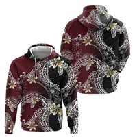 Polynesian Hawaiian Plumeria Tribal Pattern Hoodie Special Wine Red Version