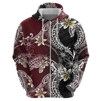 Polynesian Hawaiian Plumeria Tribal Pattern Hoodie Special Wine Red Version