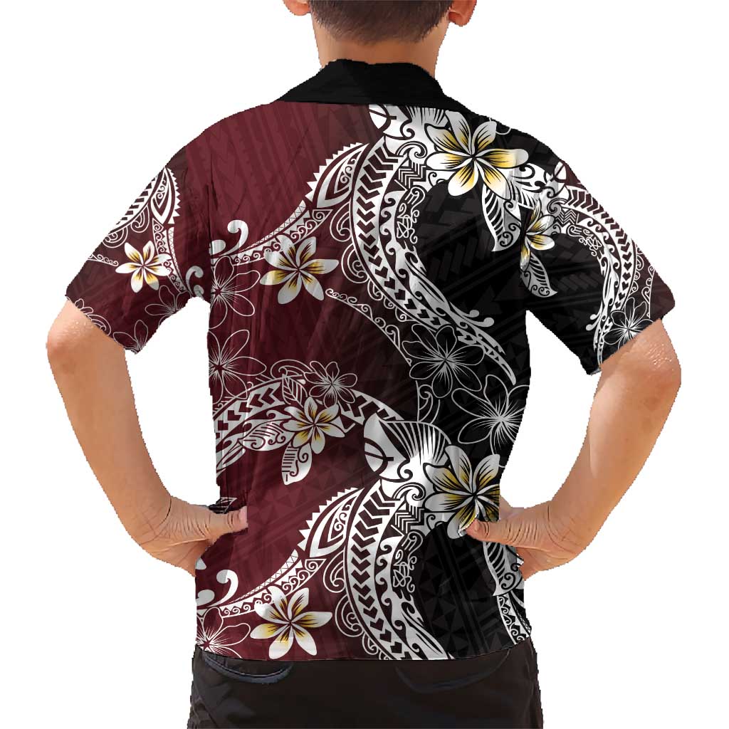 Polynesian Hawaiian Plumeria Tribal Pattern Kid Hawaiian Shirt Special Wine Red Version