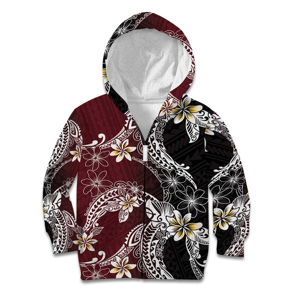 Polynesian Hawaiian Plumeria Tribal Pattern Kid Hoodie Special Wine Red Version