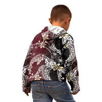 Polynesian Hawaiian Plumeria Tribal Pattern Kid Hoodie Special Wine Red Version