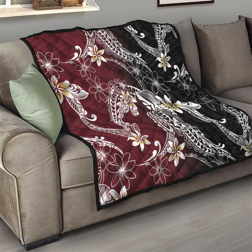 Polynesian Hawaiian Plumeria Tribal Pattern Quilt Special Wine Red Version