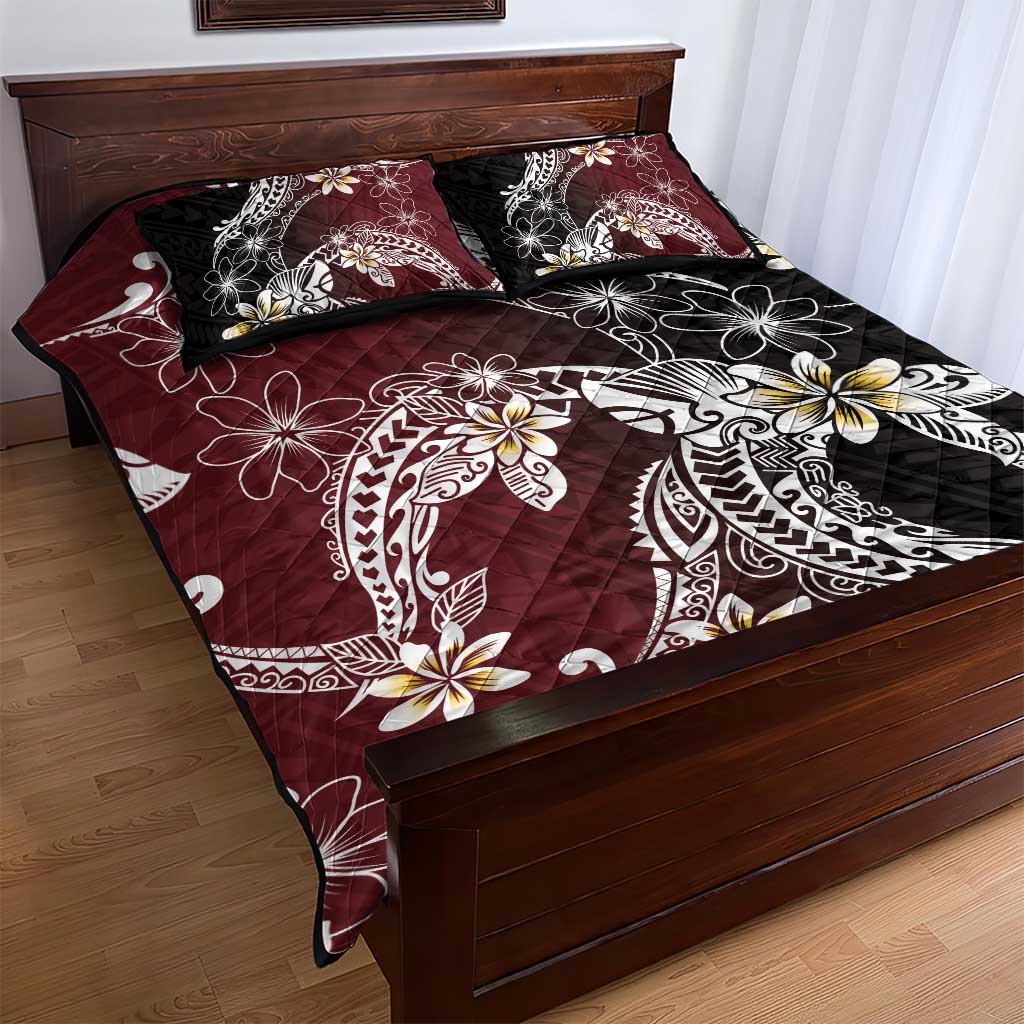 Polynesian Hawaiian Plumeria Tribal Pattern Quilt Bed Set Special Wine Red Version