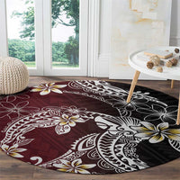 Polynesian Hawaiian Plumeria Tribal Pattern Round Carpet Special Wine Red Version