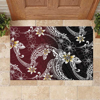 Polynesian Hawaiian Plumeria Tribal Pattern Rubber Doormat Special Wine Red Version