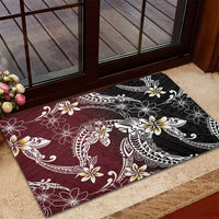 Polynesian Hawaiian Plumeria Tribal Pattern Rubber Doormat Special Wine Red Version