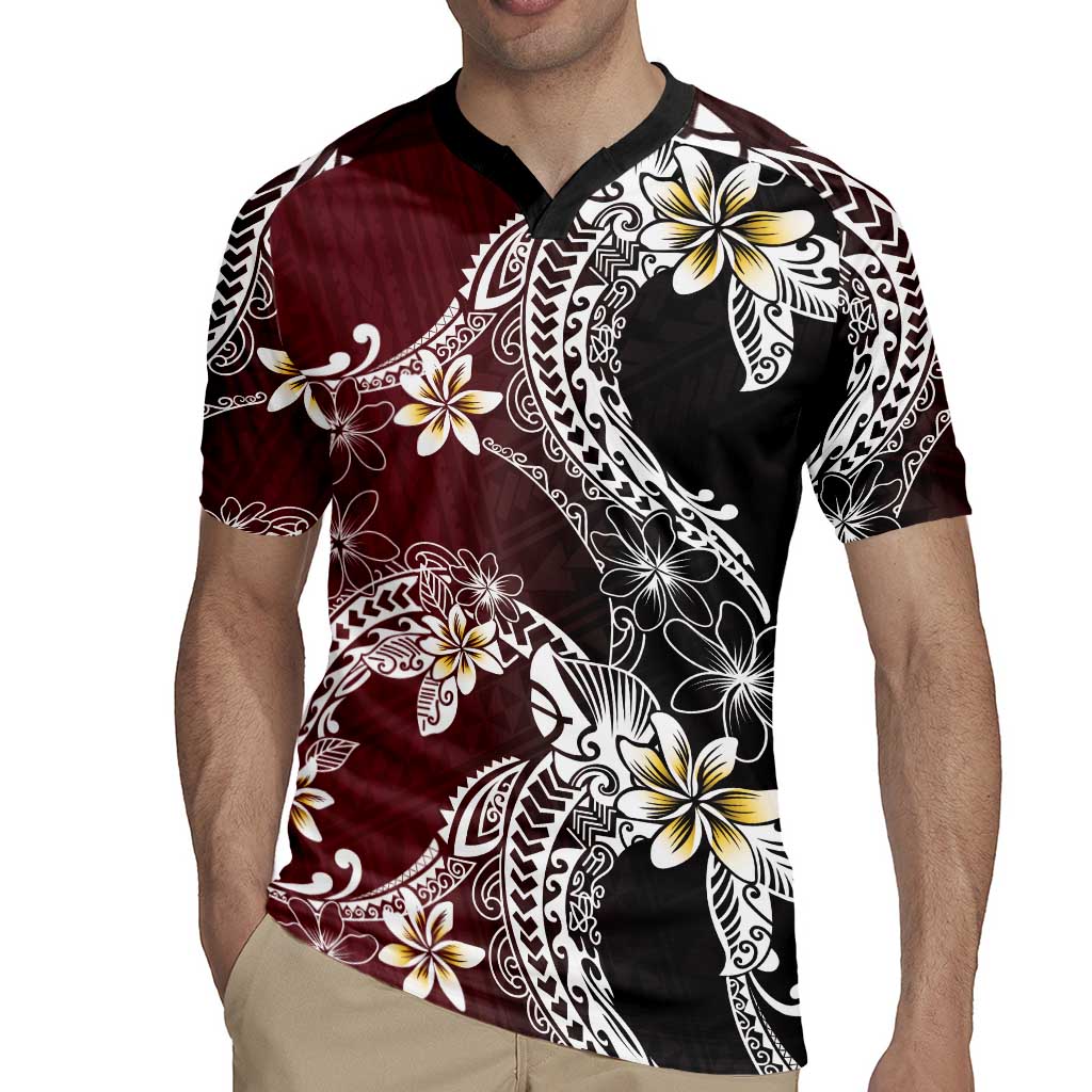 Polynesian Hawaiian Plumeria Tribal Pattern Rugby Jersey Special Wine Red Version
