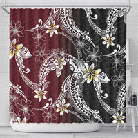 Polynesian Hawaiian Plumeria Tribal Pattern Shower Curtain Special Wine Red Version