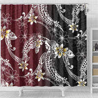 Polynesian Hawaiian Plumeria Tribal Pattern Shower Curtain Special Wine Red Version