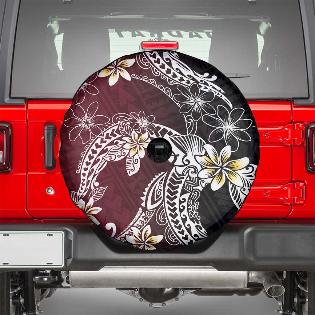 Polynesian Hawaiian Plumeria Tribal Pattern Spare Tire Cover Special Wine Red Version