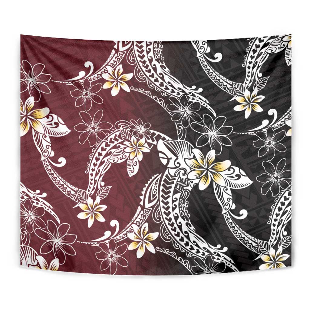 Polynesian Hawaiian Plumeria Tribal Pattern Tapestry Special Wine Red Version