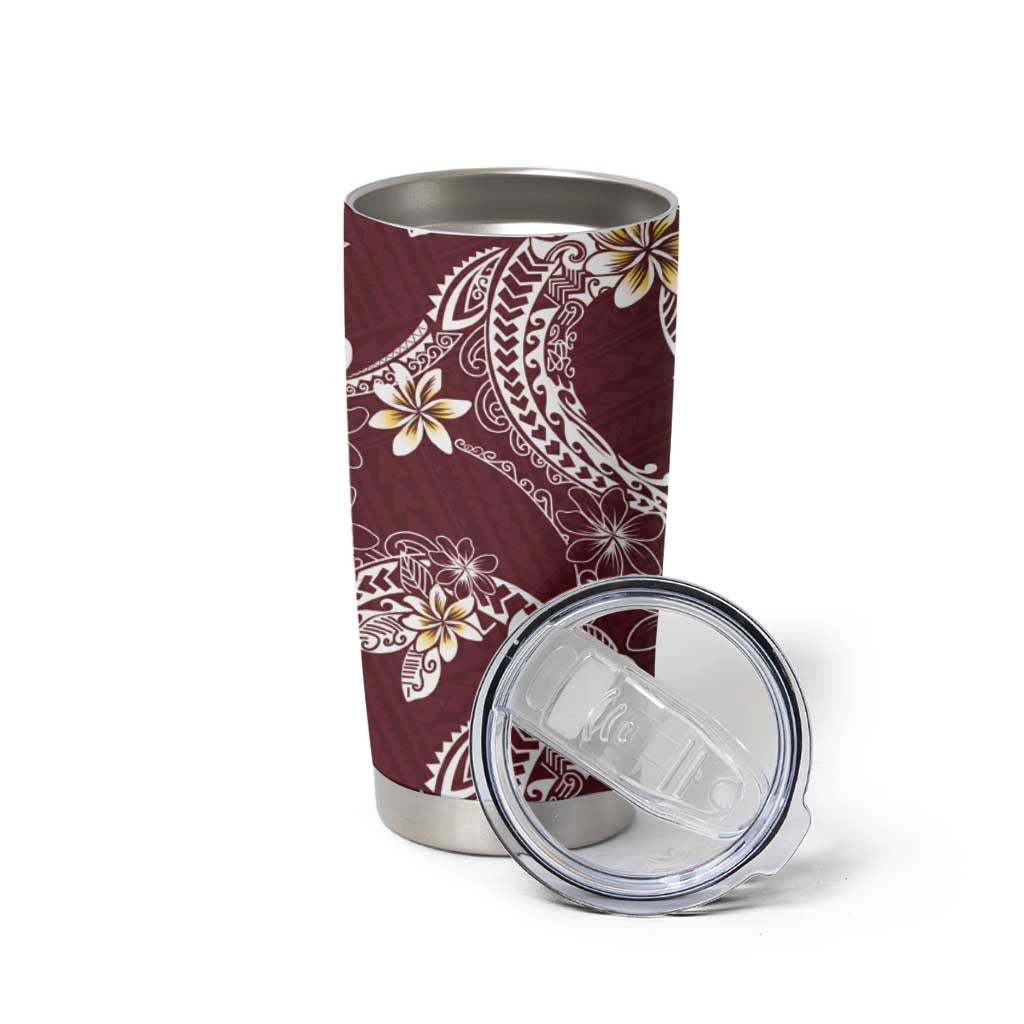 Polynesian Hawaiian Plumeria Tribal Pattern Tumbler Cup Special Wine Red Version