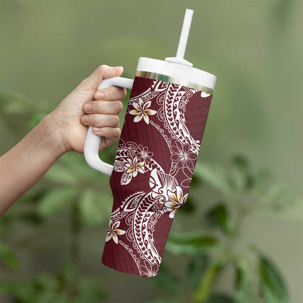 Polynesian Hawaiian Plumeria Tribal Pattern Tumbler With Handle Special Wine Red Version