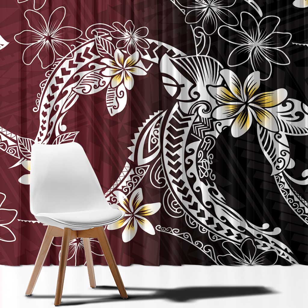 Polynesian Hawaiian Plumeria Tribal Pattern Window Curtain Special Wine Red Version