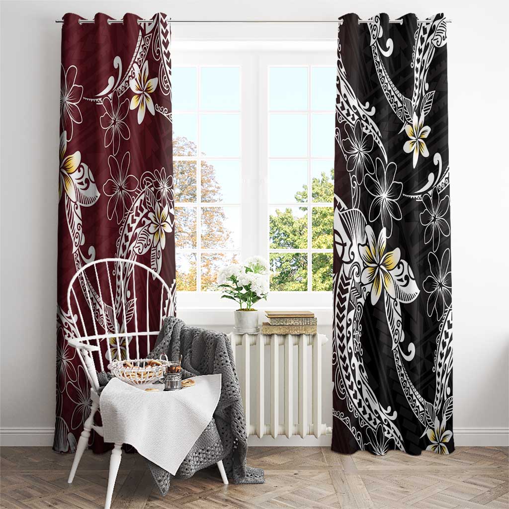 Polynesian Hawaiian Plumeria Tribal Pattern Window Curtain Special Wine Red Version