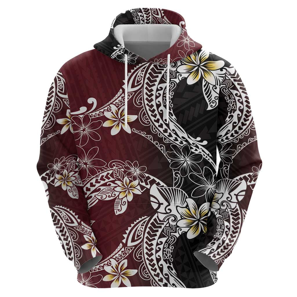 Polynesian Hawaiian Plumeria Tribal Pattern Zip Hoodie Special Wine Red Version