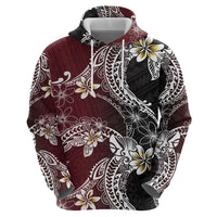 Polynesian Hawaiian Plumeria Tribal Pattern Zip Hoodie Special Wine Red Version