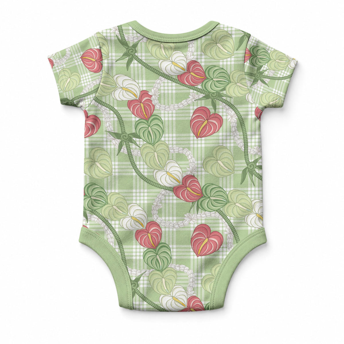 Anthurium Pikake Ti Leaf Palaka Baby Onesie Green Version LT01 - Polynesian Pride