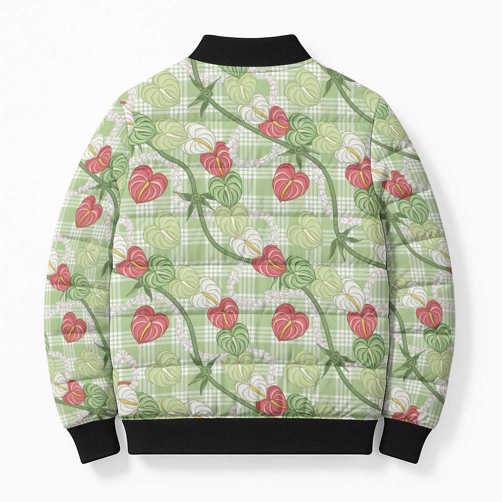 Anthurium Pikake Ti Leaf Palaka Bomber Puffer Jacket Green Version