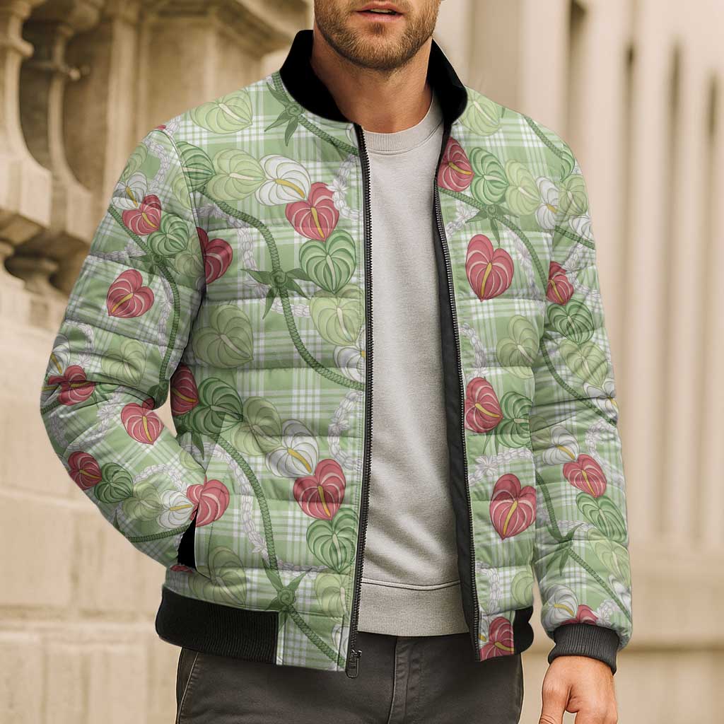 Anthurium Pikake Ti Leaf Palaka Bomber Puffer Jacket Green Version