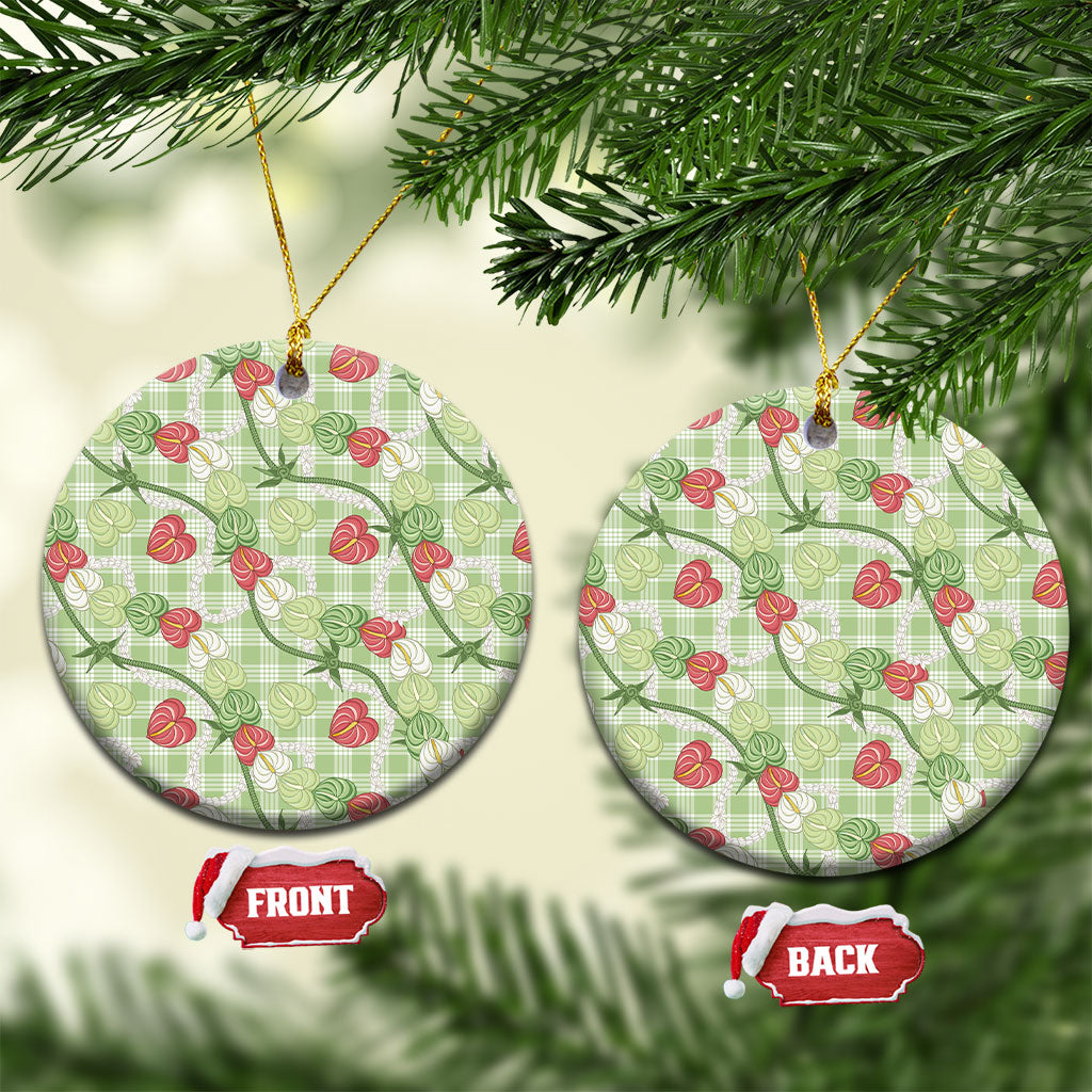 Anthurium Pikake Ti Leaf Palaka Ceramic Ornament Green Version LT01 Circle Green - Polynesian Pride